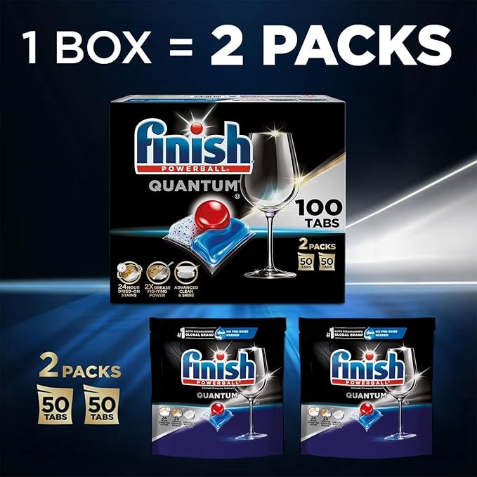 Finish - Quantum with Activblu Technology - 100 Tabs - Dishwasher Detergent - Powerball - Ultimate Clean and Shine - Dishwashing Tablets - Dish Tabs 50ct (Pack of 2)