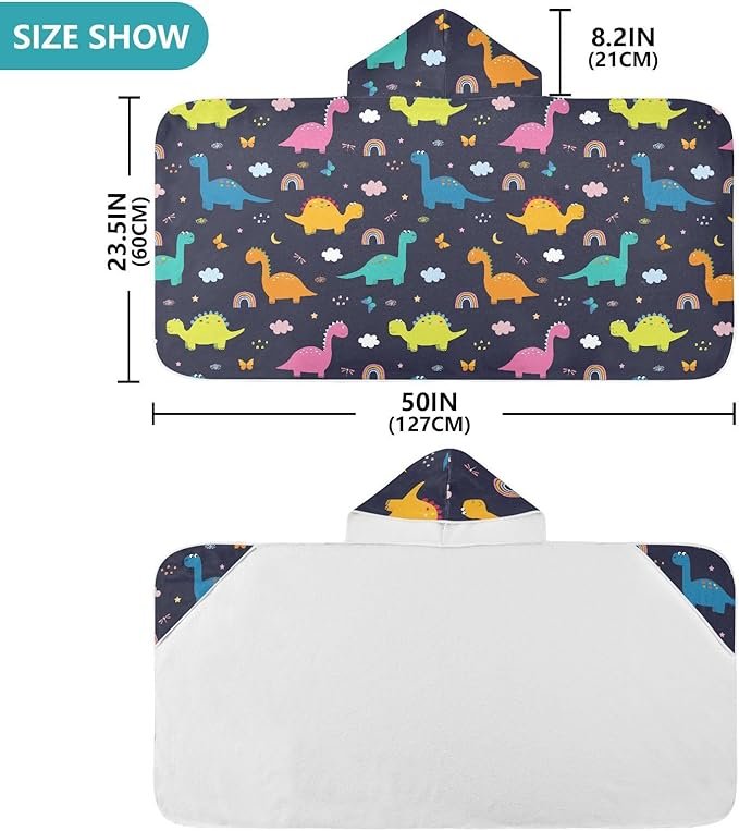 susiyo Kids Hooded Bath Towel Dinosaurs Clouds Beach Towel for Kids 23.5 x 50 Inch Microfiber Soft Absorbent Quick Dry Bath Swim Pool Towel Wrap Poncho Bathrobe with Hood for Kids Toddler