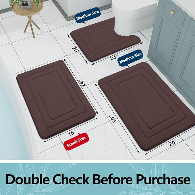 Arotive Memory Foam Bathroom Rug Mat 36x24, Ultra Soft and Absorbent Bath Mat, Machine Wash Dry, Comfortable Bath Rug Carpet for Bathroom Floor, Tub and Shower, Brown