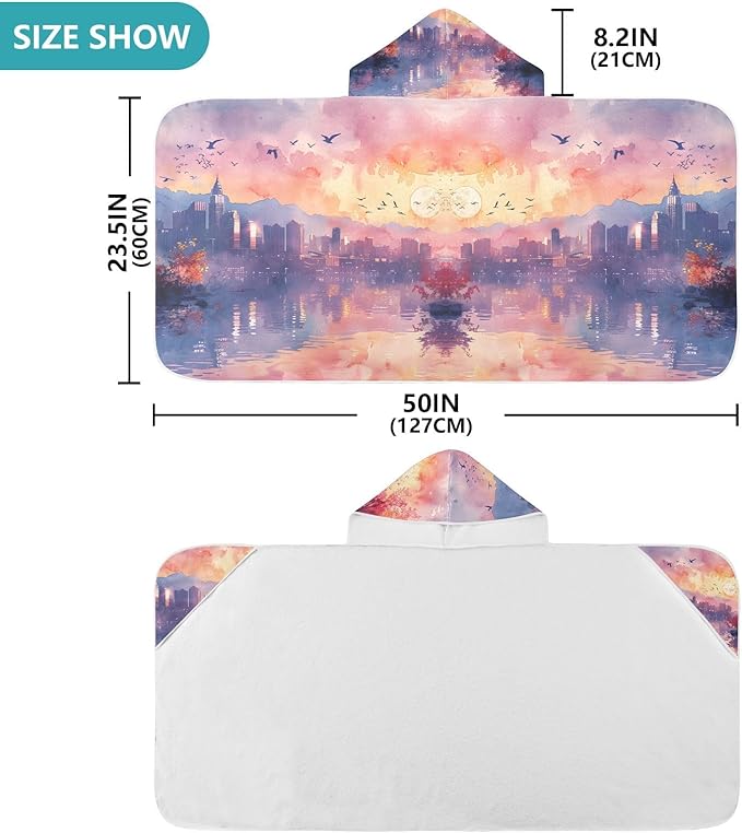 Hooded Towel for Kids Sketch of Bird in City Sky Beach Wrap Bath Towels 50x23.5in