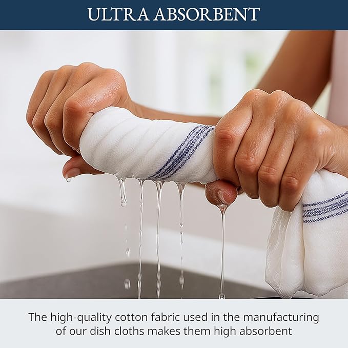 LANE LINEN Kitchen Towels Bulk Set - 100% Pure Cotton Dish Towels for Kitchen, Super Absorbent Kitchen Hand Towel, Blue Tea Towels, Soft & Durable Dish Cloths, Pack of 48 – 15”x25”, Blue Stripe