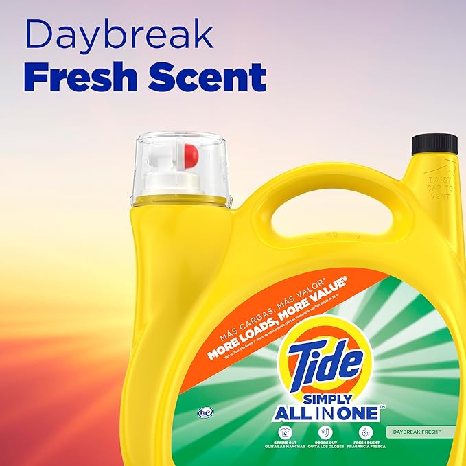 Tide Simply All-In-One Liquid Laundry Detergent, Daybreak Fresh Scent, 138 Loads, 182 fl oz