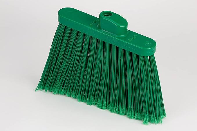 SPARTA 41082EC09 Plastic Color Coded Broom, Flagged Bristles, Long Broom With Angled Head For Large Debris, 56 Inches, Green, (Pack of 12)