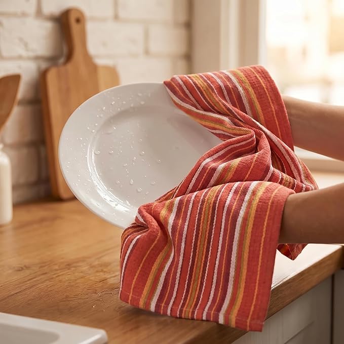 Urban Villa Kitchen Towels 100% Cotton Dish Towels for Kitchen(Set of 6) 20”x30” Dish Cloths Highly Absorbent Kitchen Linen Set with Hanging Loop Perfect for Drying Dishes Cleaning Hand Towels - Rust