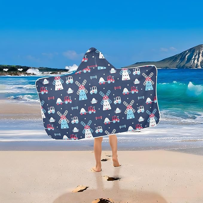 susiyo Kids Hooded Bath Towel Farm Cars Beach Towel for Kids 23.5 x 50 Inch Microfiber Soft Absorbent Quick Dry Bath Swim Pool Towel Wrap Poncho Bathrobe with Hood for Kids Toddler