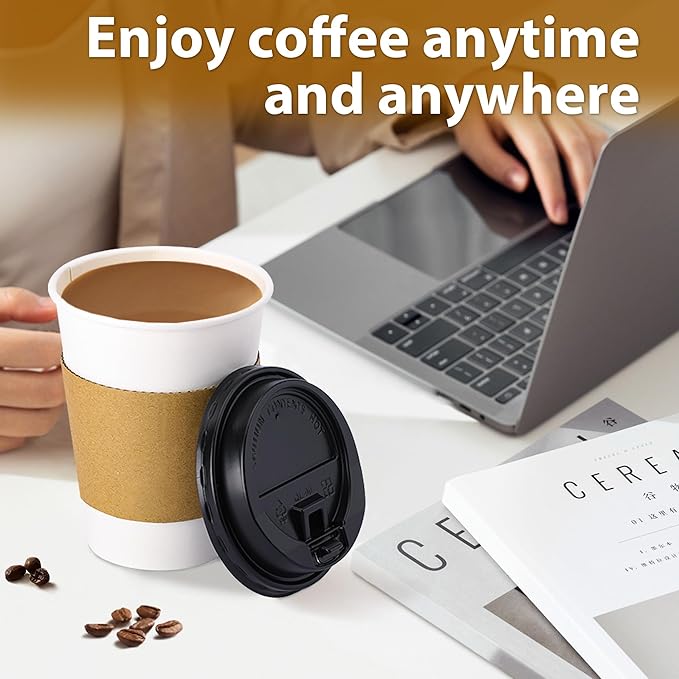 Clawsoff 500 Pack 12 oz Disposable Coffee Cups with Lids and Insulated Sleeves, Leak-free Paper and Sturdy Thick Paper Hot to Go Coffee Cups with Lids for Cold/Hot Beverage (White)