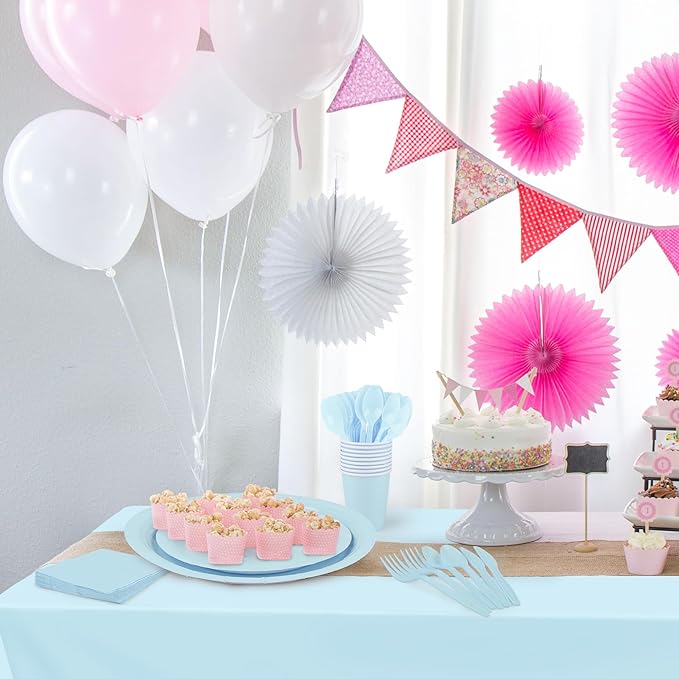 Kochorie 169 Pieces Light Blue Party Supplies Disposable Dinnerware Set Include Plates and Cups Napkins Plastic Forks Knives Spoons Tablecloth for Wedding Birthday Party Decorations, Serve 24 Guests