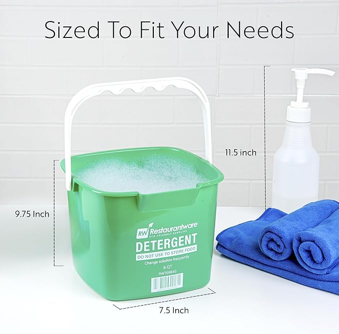 Restaurantware-RW Clean 8 Quart Cleaning Bucket, 1 Detergent Square Bucket - With Measurements, Built-In Spout And Handle, Green Plastic Utility Bucket, For Home Or Commercial Use,