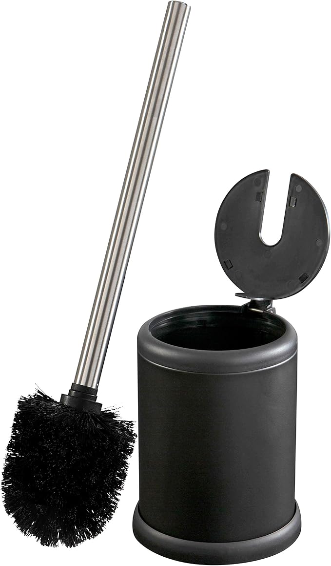 Bath Bliss Toilet Brush and Holder | Self Closing Lid | 360 Degree Brush Head | Bathroom Cleaning | Compact Size | Storage and Organization | Matte Black