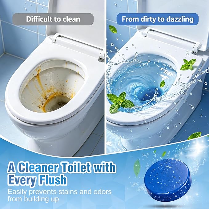 Toilet Bowl Cleaner Tablets for Tank – Automatic Toilet Tank Cleaner Tablets, Blue Toilet Tablets for Hard Water & Toilet Ring Removal, Deodorizing Toilet Tablets, Septic Safe, 300 Flushes, 12 Pack