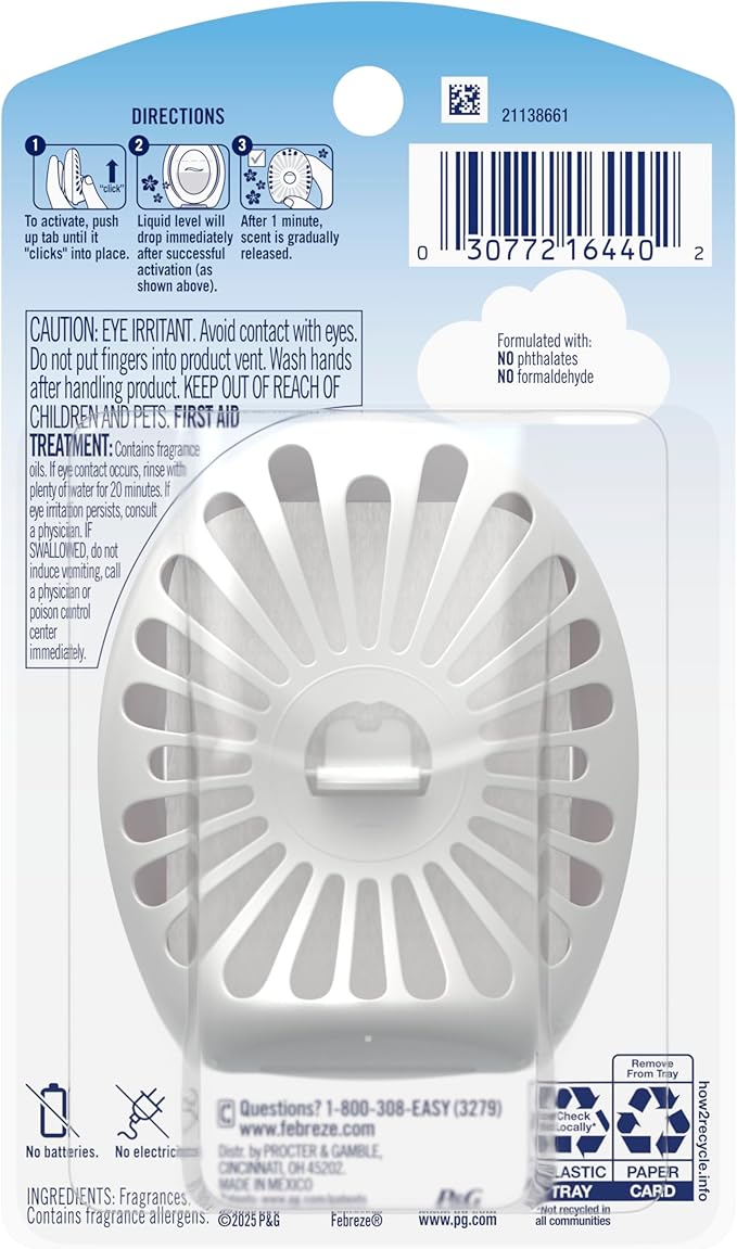 Febreze Bathroom Air Freshener, Odor-Fighting Plug-In Alternative, Home, Bathroom & Kitchen Use, Downy April Fresh Scent, 6 Count