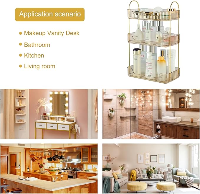 Bathroom Counter Organizer Skincare Organizer Perfume Holder for Dresser Countertop Shelf Bathroom Countertop Tray for Cosmetic Skin Care Lipstick (Gold 2-storey)