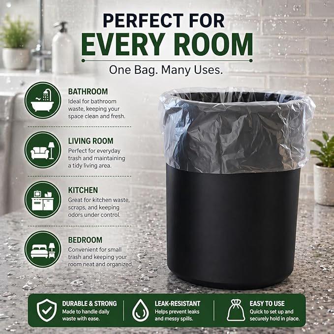 Small Trash Bags CCLINERS 1.2 Gallon 240 Small Clear Garbage Bags Mini Bathroom 1 Gallon Trash Bags, 240 Count