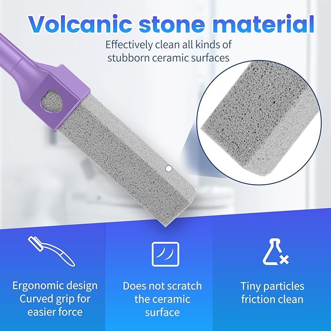 15 Packs Pumice Cleaning Stone, Pumice Stone for Toilet Cleaning with Removable Extra Long Handle, Powerful Cleaner for Hard Water Rings,Calcium Stains, Stone Toilet Bowl Cleaner for Home (15, Purple)
