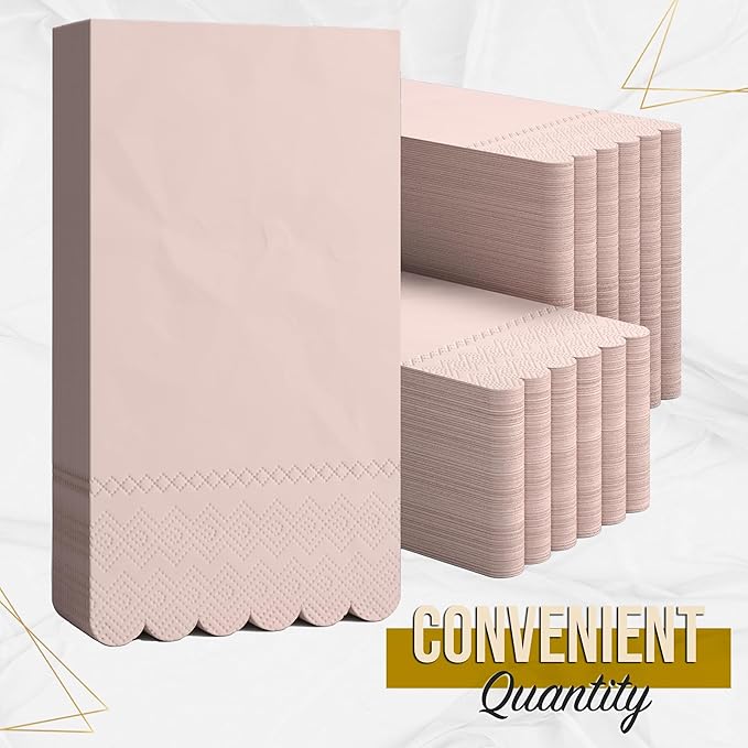 Party Solids Peach Scalloped Napkins Disposable 100 Pcs 3-Ply Peach Scalloped Dinner Napkins Disposable Decorative for Dinners & Parties, Paper Guest Towels for Bathroom & Party Supplies
