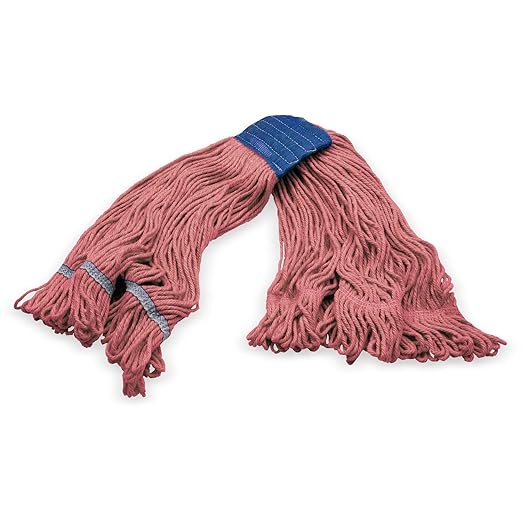 SPARTA Flo-Pac Cotton Mop Head, Loop-Ended, Wide Band with 5" Blue Band for Organized Cleaning, X-Large, Red, (Pack of 12)