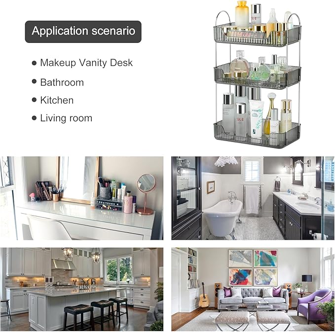 Bathroom Counter Organizer Skincare Organizer Perfume Holder for Dresser Countertop Shelf Bathroom Countertop Tray for Cosmetic Skin Care Lipstick (Gray 2-Storey)