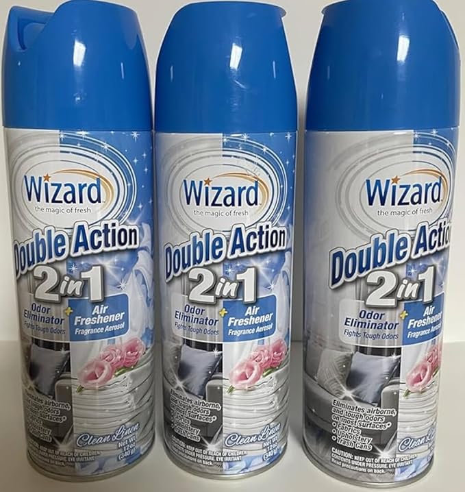 Wizard Double Action Smoke Odor Neutralizer & Air Freshener, Eliminates Smoke Smell & Odors, Freshens Air, Long-Lasting Scent; 6-Pack of 12oz Sprays clean linen (pack of 6)