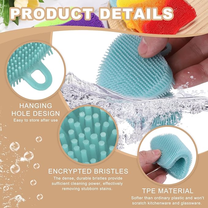 uxcell Silicone Dish Scrubber, 3 Pack Reusable Dishes Sponges Silicone Sponges Double Design for Kitchen Bathroom Cleaning Gadgets Accessories Countertop Cookware Pots Pans, Grey Green