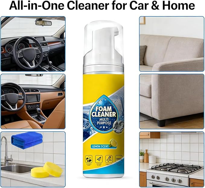 Powerful & Multipurpose Car Interior Foam Cleaner, All-Purpose Rinse-Free Foam Cleaner Spray, Car Seat Cleaner Spray Foam, Deep Penetration Rich Foaming Stain Remover (2PCS, 150ML)