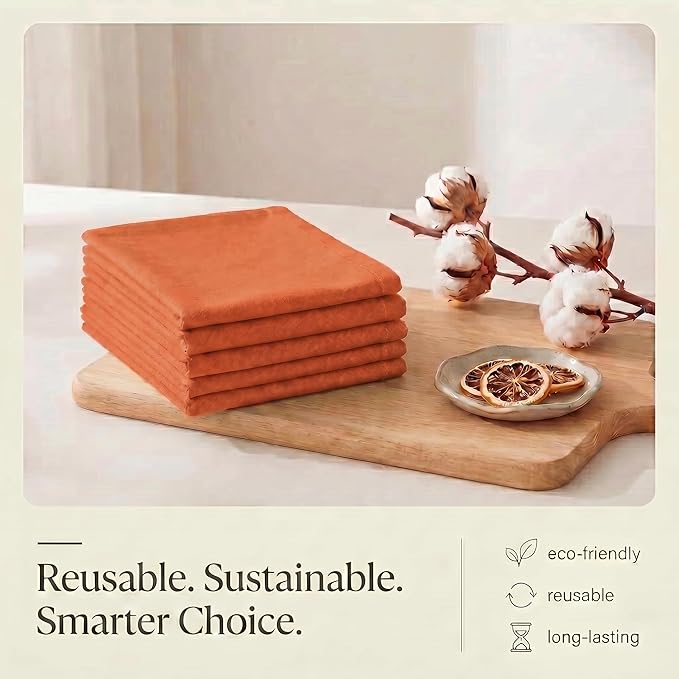Urban Villa Kitchen Towels 100% Cotton Dish Towels for Kitchen(Set of 6)20”x30” Dish Cloths Highly Absorbent Kitchen Linen Set with Hanging Loop Perfect for Drying Dishes Cleaning Hand Towels – Orange