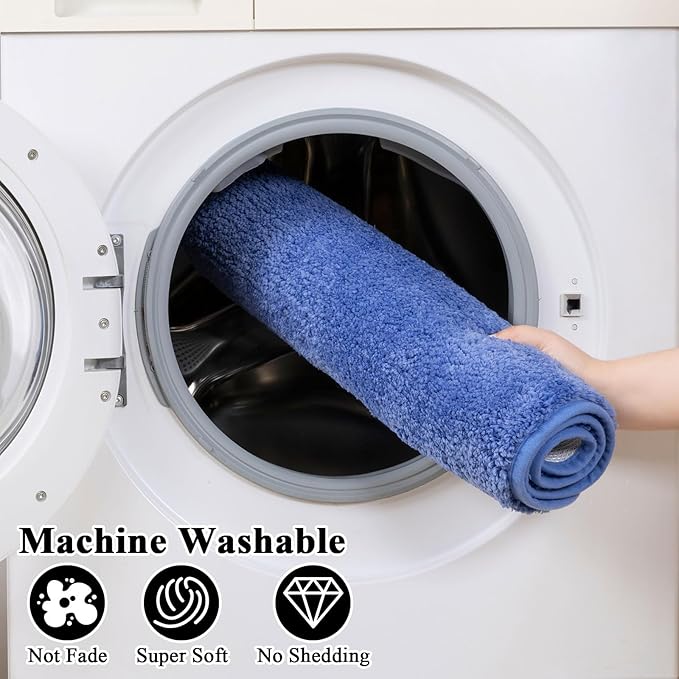 SHACOS 5 Pieces Bathroom Rugs Set with Toilet Lid Cover Ultra Soft Absorbent Microfiber Bath Mat U Shape Contour Rug for Bathroom, Non Slip Machine Washable Bath Runner Rugs for Bedroom, Kitchen, Blue