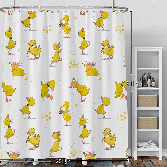 Baocicoo Cute Cartoon Baby Duck Shower Curtain Lovely Yellow Baby Duck Pattern Shower Curtain for Bathroom Bathtub Living Room Decor Fabric Waterproof Curtains for Bathroom with Hooks 72x84 Inches
