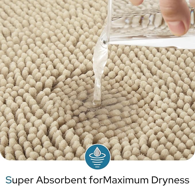 BYSURE Beige Bathroom Rugs Sets 3 Piece with Toilet Lid Cover Non Slip Extra Absorbent Plush Chenille Soft Washable Bath Mats