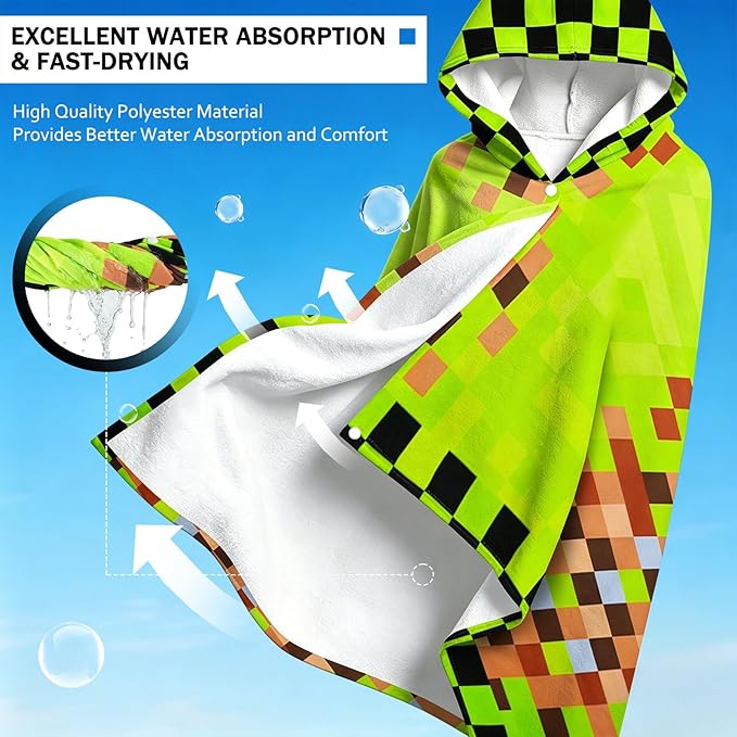 Hooded Towels for Kids - Superfine Fiber Game Theme Toddler Hood Bath Towels Beach Hooded Poncho Absorbent Pool Toddler Swim Bath Wrap for Boys & Girls 3-10 Years Beach Essentials, 50*30 inches