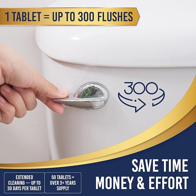 Once Every Month Premium Toilet Tank Cleaning Tablets, 300 Flush Count(50 Tablets),Long Lasting Automatic Cleaner, Spearmint Scent