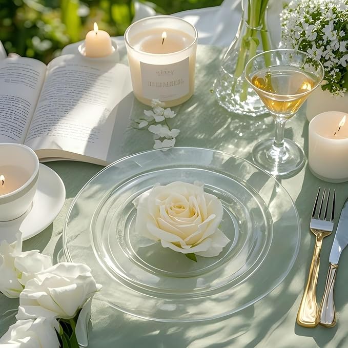 FLOWERCAT 60PCS Clear Plastic Plates - Disposable Clear Plates Heavy Duty for Christmas Party/Wedding/New Year - Include 30PCS 10.25inch Dinner Plates and 30PCS 7.5inch Dessert/Salad Plates