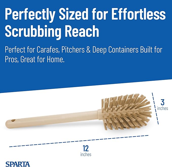 SPARTA 12 Inch Bottle Brush with Polyester Bristles and Plastic Handle, Color Coded, Large Round Head Cleaner for Bottles Jars and Food Service Equipment, Tan
