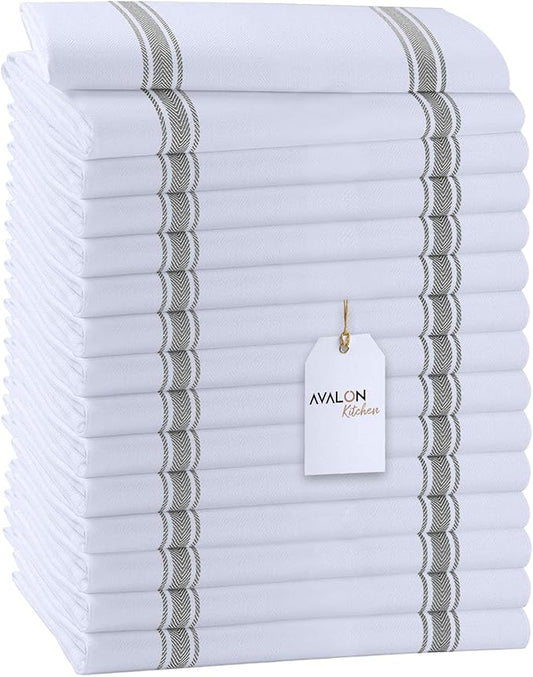 Avalon Kitchen Dish Towels Set (Value Pack of 15) Size 15x25 Inch, 100% Cotton Soft & Absorbent Kitchen Towels, Tea Towels, Reusable Cleaning Cloths for Household Cleaning (Grey)