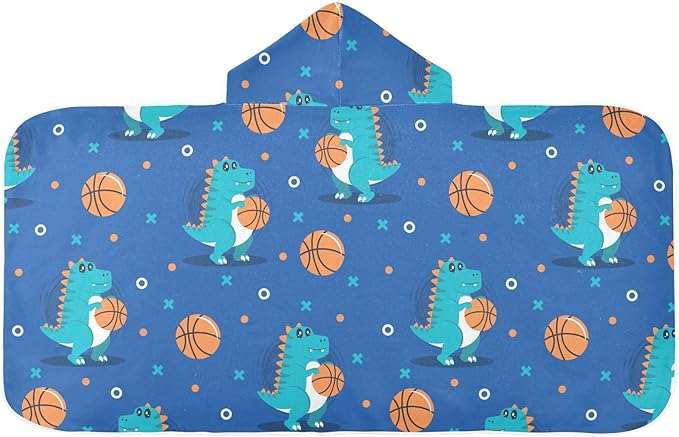 susiyo Kids Hooded Bath Towel Dinosaur Play Basketball Beach Towel for Kids 23.5 x 50 Inch Microfiber Soft Absorbent Quick Dry Bath Swim Pool Towel Wrap Poncho Bathrobe with Hood for Kids Toddler