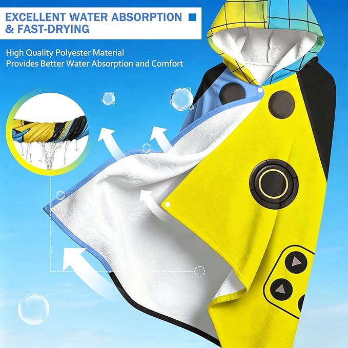 Hooded Towels for Kids - Superfine Fiber Video Game Gamepad Toddler Hood Bath Towels Beach Hooded Poncho Absorbent Pool Toddler Swim Bath Wrap for Boys & Girls 3-10 Years, 50 * 30 inches