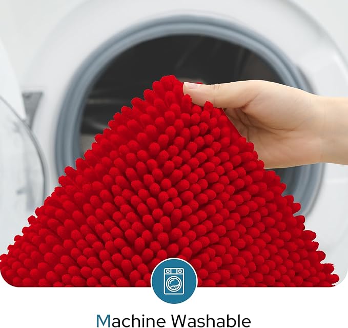 BYSURE Red Bathroom Rugs Sets 3 Piece with Toilet Lid Cover Non Slip Extra Absorbent Plush Chenille Soft Washable Bath Mats