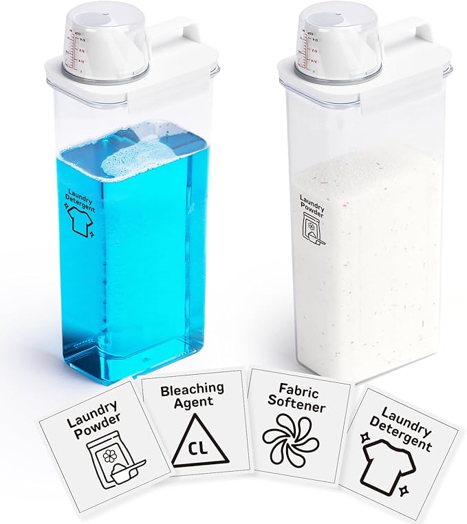Laundry Detergent Dispenser-2 Pack, 98 oz Detergent Dispenser with 4 Removable Labels, Laundry Soap Dispenser for Laundry Room Organization and Storage, BPA Free & PET Plastic Clear