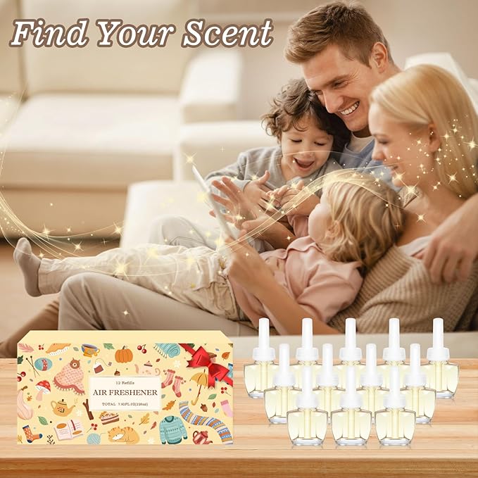 Plug-In Air Freshener Refills, Dreamy Marshmallow, Sicilian Lemon, Golden Apple & Vanilla Cake, 12 Pack, 7.92 Fl Oz Wall Plug In Refill for Home – Compatible with Air Wick & Glade, Not for Glade Plus