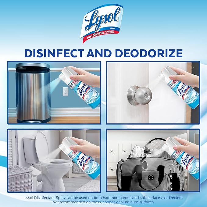 Lysol Disinfectant Spray, Household Cleaning Supplies, Disinfecting Multi-Purpose Room Spray, Antibacterial Sanitizer, Deodorizer, Kills Hantavirus, Crisp Linen, 12.5 Fl Oz (Pack of 2)