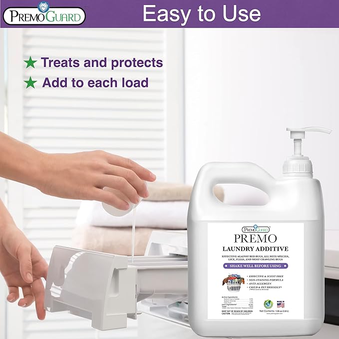 Bed Bug, Mite & Lice Laundry Detergent Additive By Premo Guard – 128 oz – Child & Pet Friendly – Stain & Odor Free – Best Natural Non-Toxin Treatment