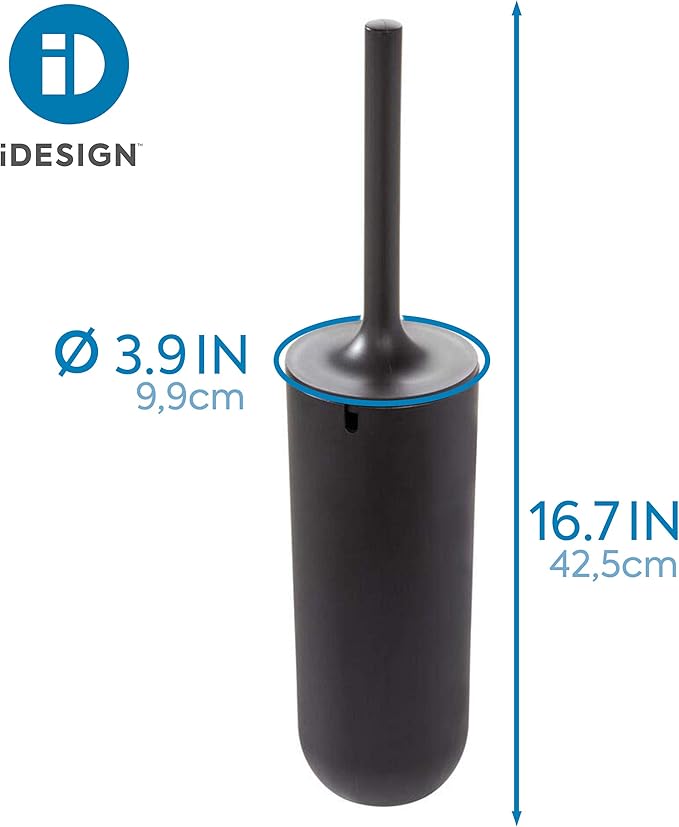 iDesign - 29567 Cade Bowl Brush and Holder, Toilet Cleaning Set for Bathroom, Matte Black 2 Each