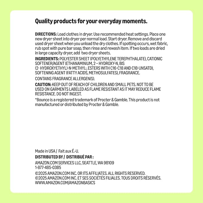 Amazon Basics Dryer Sheets Laundry Fabric Softener, Fresh Scent, Reduces Static, Softens Clothes, Fights Wrinkles, 160 Count