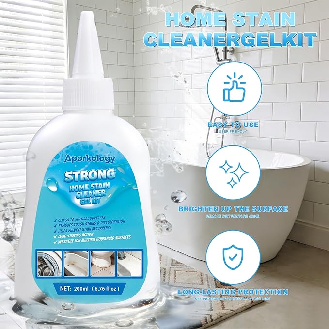 Home Stain Cleaner Gel, Heavy Duty Bathtub Stain Remover for Washing Machine, Toilet, Bathroom Grout, Bathtub, Kitchen Sinks, Tile, Door & Window Tracks（400ml）