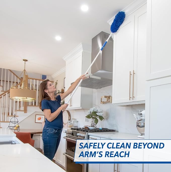 Unger Connect and Clean Dusting Kit with 4' Steel Pole, Features Microfiber Duster, Cobweb and Corner Duster and Wide Blind Duster, High-Access Dusting and Cleaning of Blinds, Windowsils, Cabinets