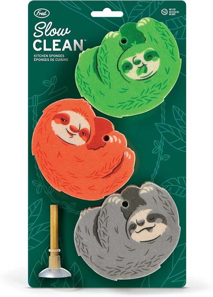Genuine Fred, Slow Clean, Sloth Kitchen Sponges, Set of 3, Multicolored (5293123)