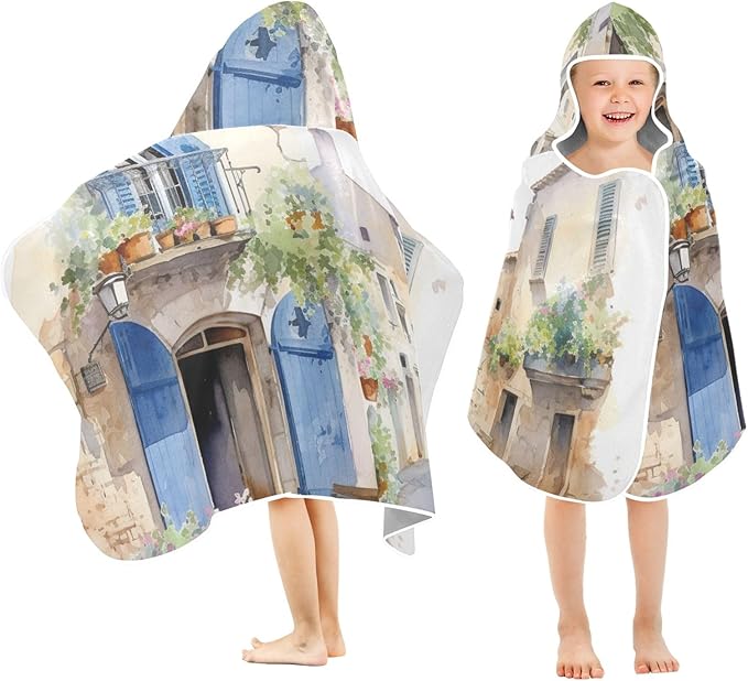 Hooded Towel for Kids Alley and Flowers Painting Beach Wrap Bath Towels 50x23.5in