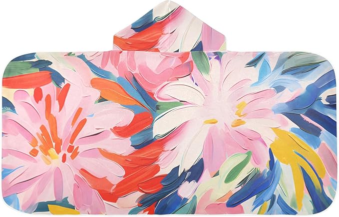 Hooded Towel for Kids Artistic Floral Pattern Beach Wrap Bath Towels 50x23.5in