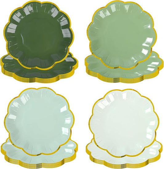 AimFun Sage Green Party Plates Gradient Green Dessert Paper Plate 7inch Gold Foil Scalloped Edge Disposable Cake Plates for Christmas Birthday Bridal Baby Shower Wedding Party Supplies (48)