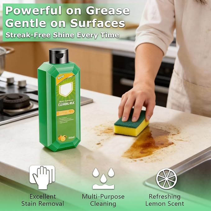 2PCS Cleaning Milk House Cleaner, New Multifunctional Concentrated Cleansing Lotion,300 ML Effective Cleaning Milk for Household Kitchen With 2 Sponges And Towels, to Heavy Oil Stains
