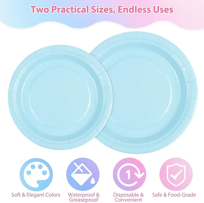 Kochorie 350 Pieces Gender Reveal Dinnerware Set, 7 & 9 inch Light Pink Light Blue Paper Plates Cups Napkins Plastic Cutlery Disposable Party Supplies for Birthday Baby Shower, Serve 50 Guests